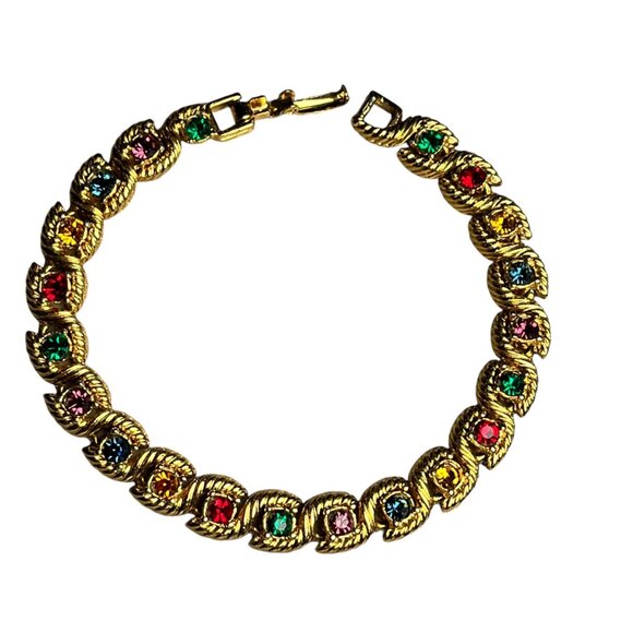 Vintage Gold-Tone Bracelet With Multicolored Gemstones - Picture 6 of 7